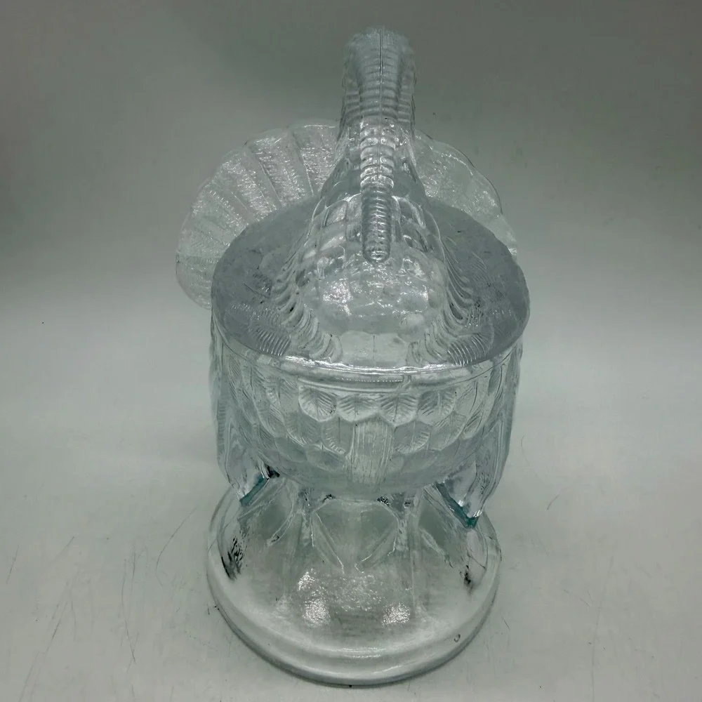 Clear Pressed Glass Turkey Candy Dish Thanksgiving Lidded Centerpiece Vintage